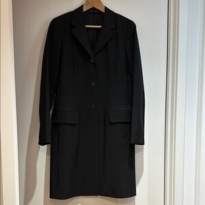 Awesome black lightweight knee length coat. By Theory. See matching trousers.